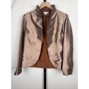 Grace Chuang Satin Kimono Style Jacket Size Small Brown Modern Open Timeless